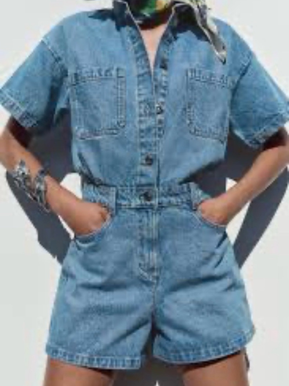 NWOT ZARA Denim Short Sleeve Romper / Jumpsuit |Size XS - Picture 12 of 15